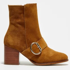 Bottines en Velours de Cuir Laly camel - Talon 6 cm-Apologie Discount