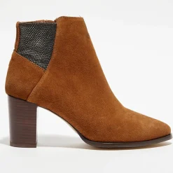 Bottines en Velours de Cuir Molly cognac - Talon 5,5 cm-Anaki Online