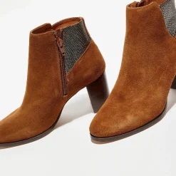 Bottines en Velours de Cuir Molly cognac - Talon 5,5 cm-Anaki Online