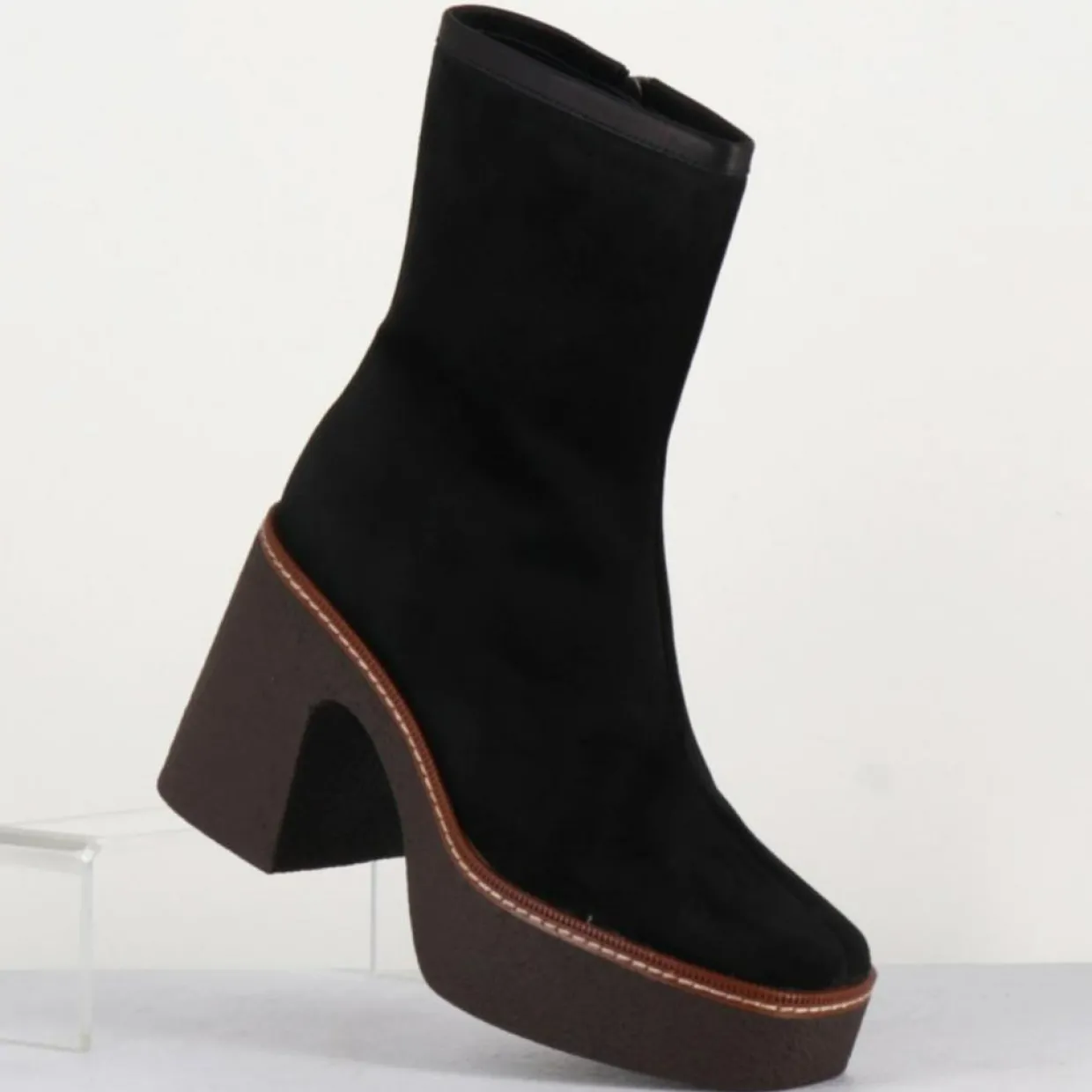 Femme Garrice Lab Bottines^Bottines en Velours de Cuir Carla noires - Talon 9 cm