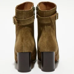 Bottines en Velours de Cuir Pia kaki - Talon 7,5 cm-Apologie Online