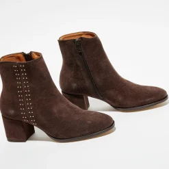 Bottines en Velours de Cuir chocolat - Talon 5 cm-Anaki Hot