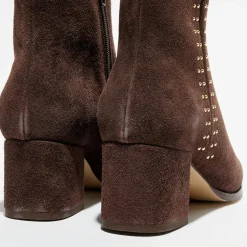 Bottines en Velours de Cuir chocolat - Talon 5 cm-Anaki Hot