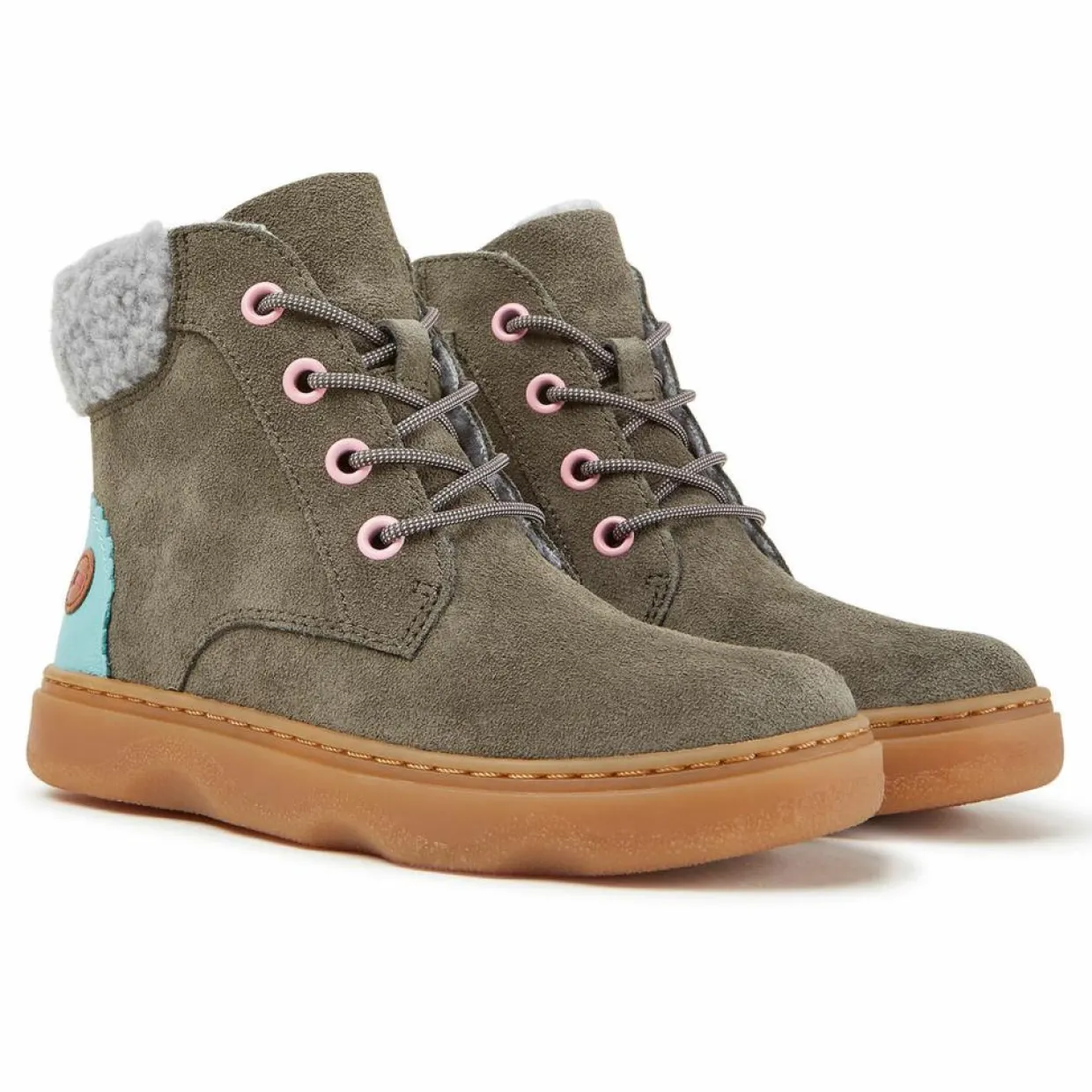 Enfant Camper Fille^Bottines fourrées en Velours de Cuir Kido vert foncé