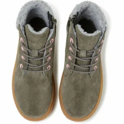 Enfant Camper Fille^Bottines fourrées en Velours de Cuir Kido vert foncé