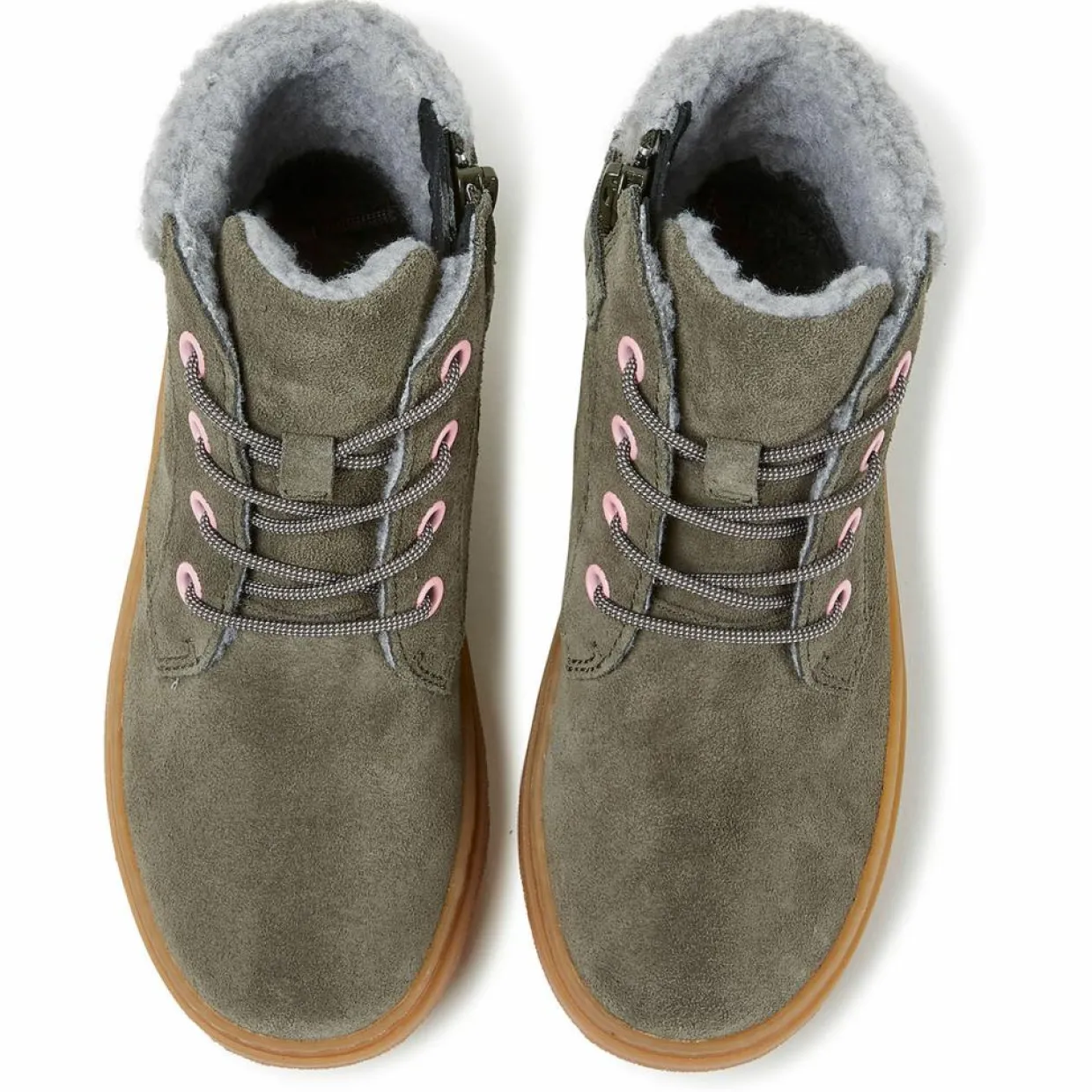 Enfant Camper Fille^Bottines fourrées en Velours de Cuir Kido vert foncé