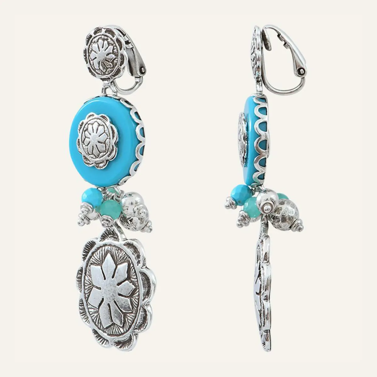 Femme Reminiscence Boucles D'Oreilles^Boucles d'oreilles Amazones Jade & Howlite argenté/turquoise