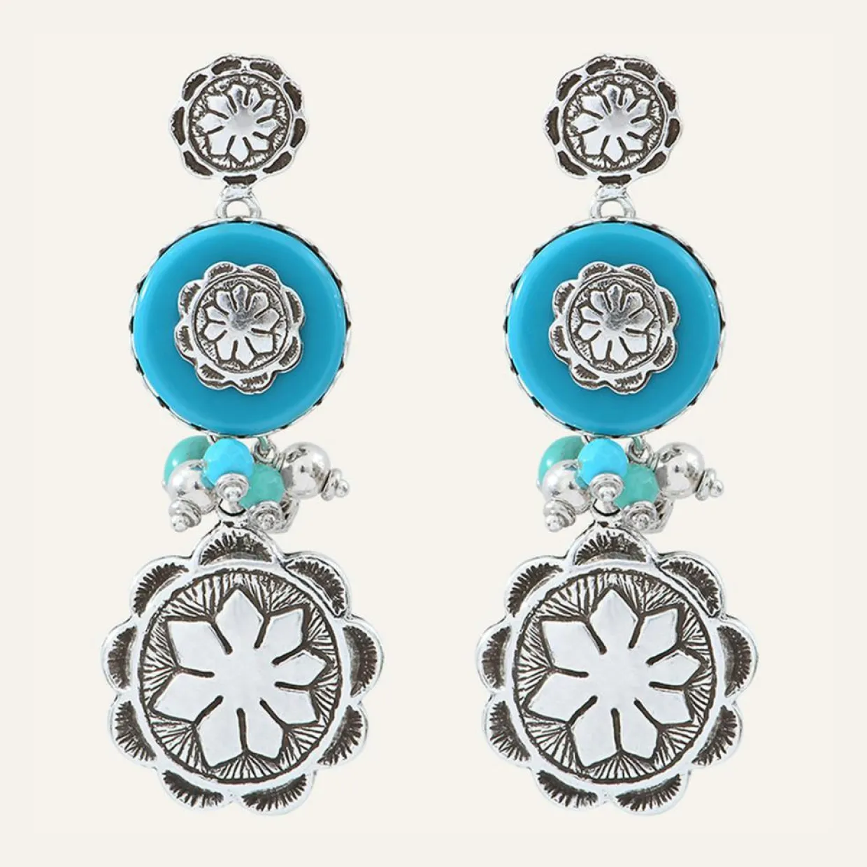 Femme Reminiscence Boucles D'Oreilles^Boucles d'oreilles Amazones Jade & Howlite argenté/turquoise