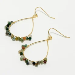 Boucles d'oreilles Claudia Agate multicolore en laiton doré-Moonstone Hot