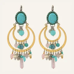 Boucles d'oreilles Lucky Charms Jade, Quartz Amazonite, Howlite & Cristal Swarovski dorées-Reminiscence Best