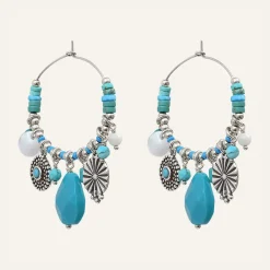 Boucles d'oreilles Positano multipierres argenté/turquoise-Reminiscence Clearance