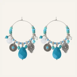 Boucles d'oreilles Positano multipierres argenté/turquoise-Reminiscence Clearance