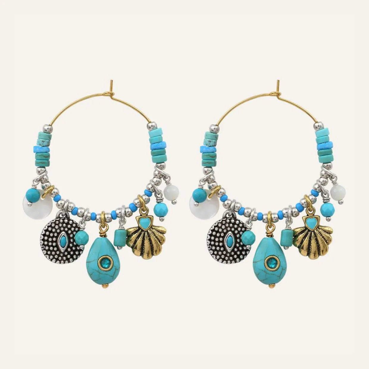 Femme Reminiscence Boucles D'Oreilles^Boucles d'oreilles Positano multipierres argenté/turquoise