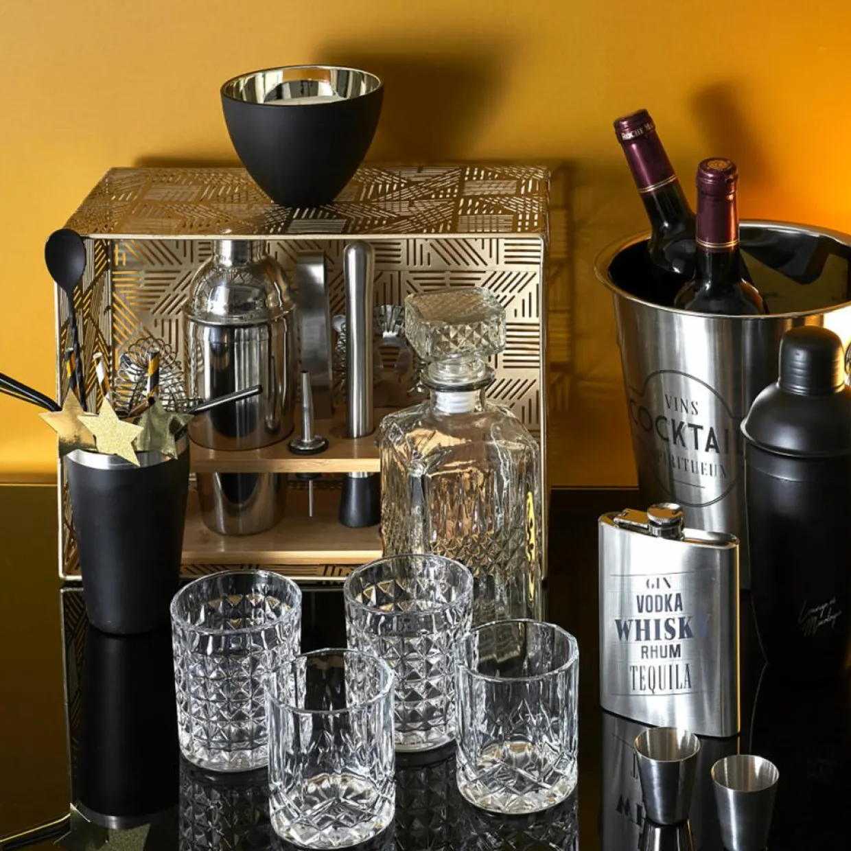 Cook Concept Verres^Bouteille whisky et 4 verres transparente - 9x9x24 cm