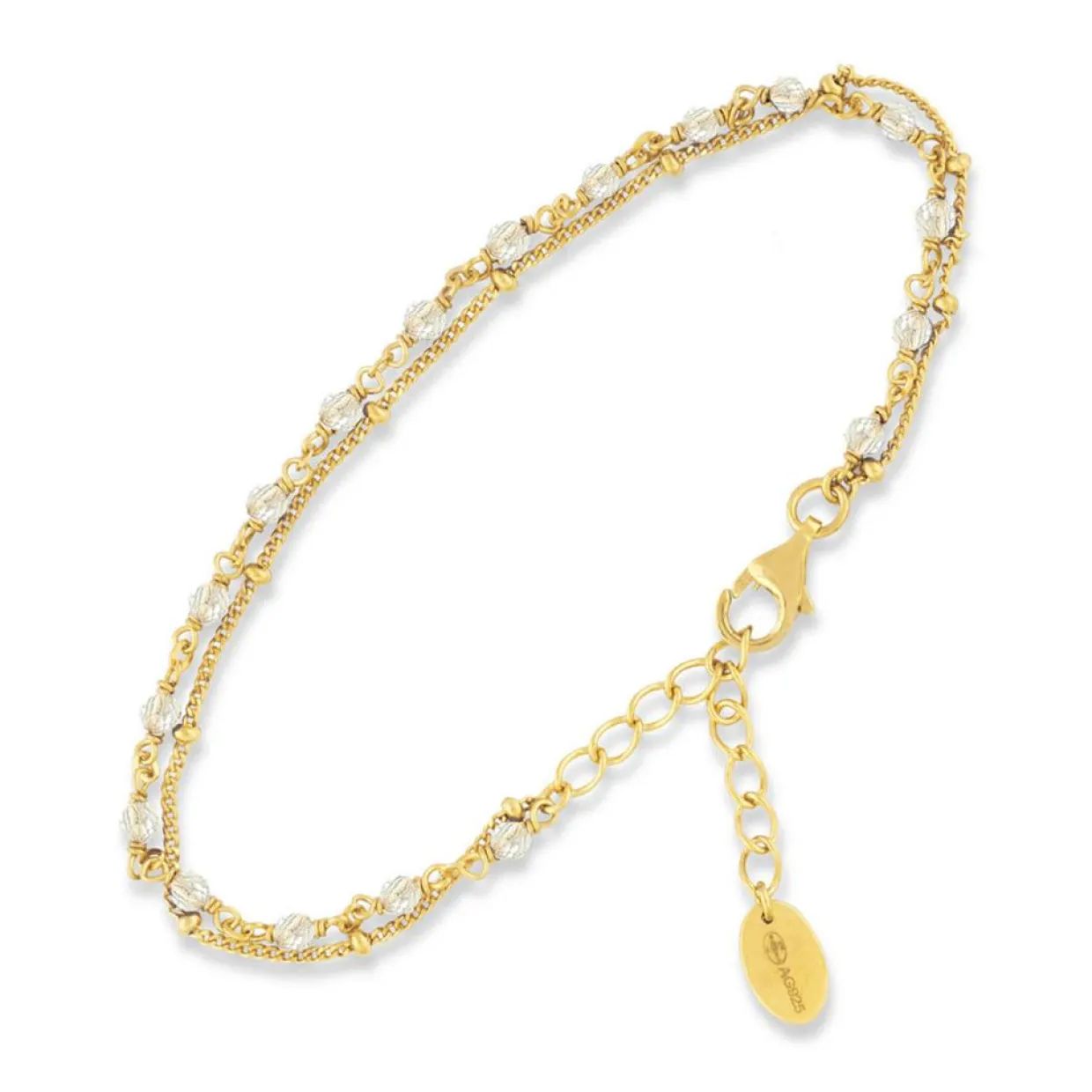 Bracelet double chaîne en Argent doré & Pierre de Lune blanche-Orus Discount