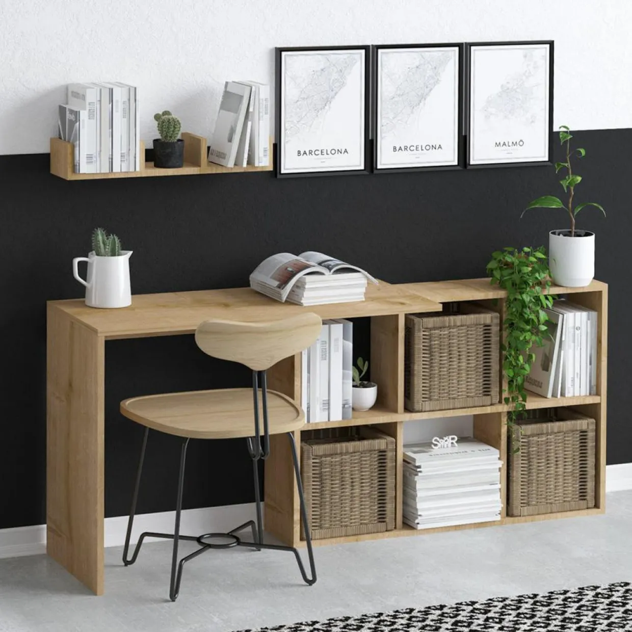 Wooden Art Bureaux^Bureau + etagère blake chêne - 74x145x45 cm