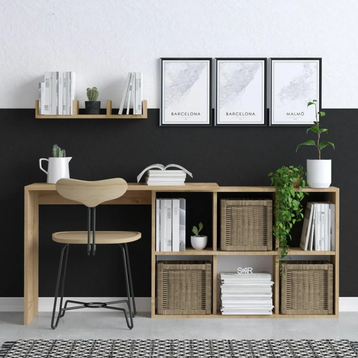 Wooden Art Bureaux^Bureau + etagère blake chêne - 74x145x45 cm