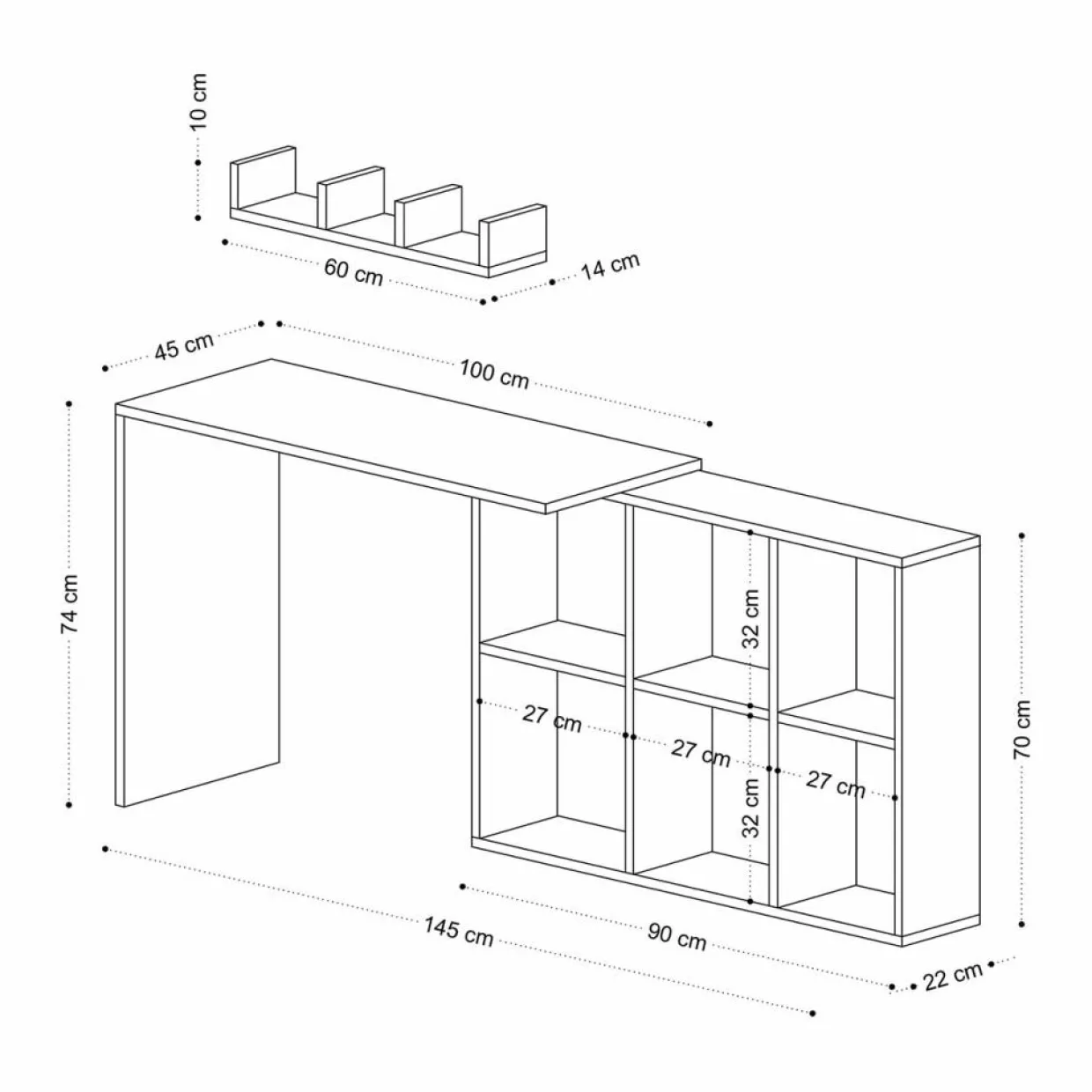 Wooden Art Bureaux^Bureau + etagère blake chêne - 74x145x45 cm