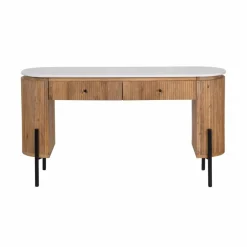 Bois & Chiffons Bureaux^Bureau 2 tiroirs plateau marbre blanc Manguier Kfir II Marron - 140x42x76 cm