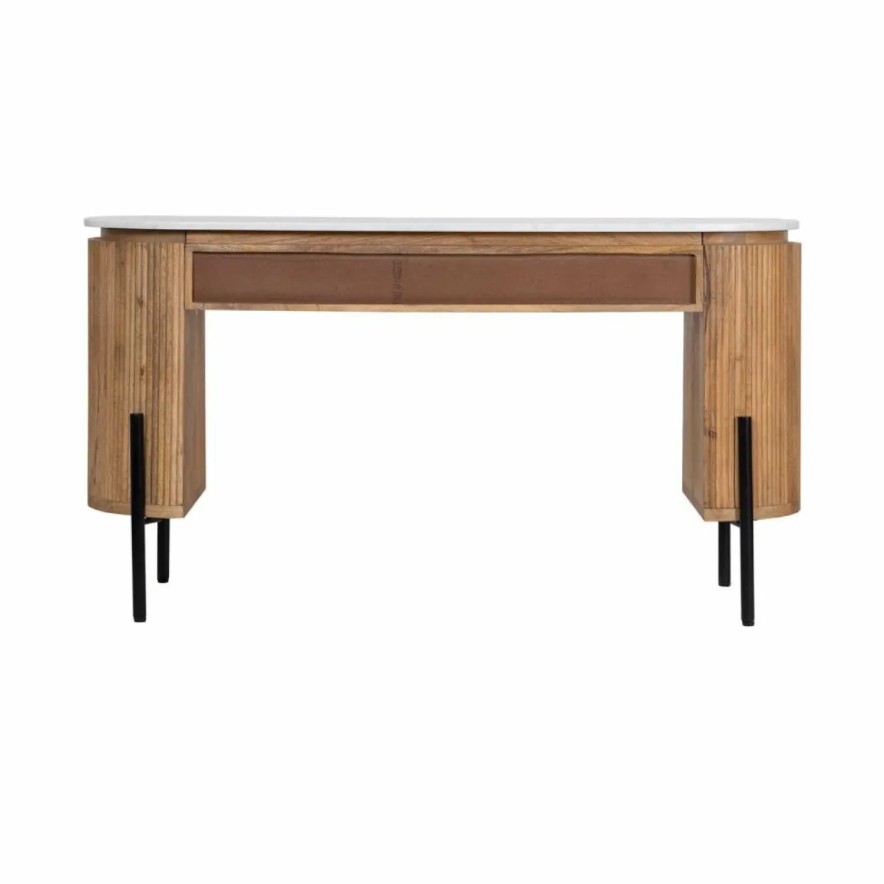 Bois & Chiffons Bureaux^Bureau 2 tiroirs plateau marbre blanc Manguier Kfir II Marron - 140x42x76 cm
