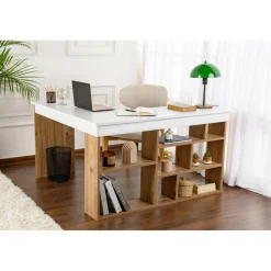 Bureau Vesper blanc/pin - 130x72x50 cm-Homitis Discount