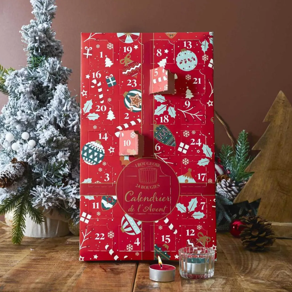 Calendrier de l'avent Photophores & Bougies Parfumées rouge - 21.7x37x4.2 cm-Home Deco Factory Hot