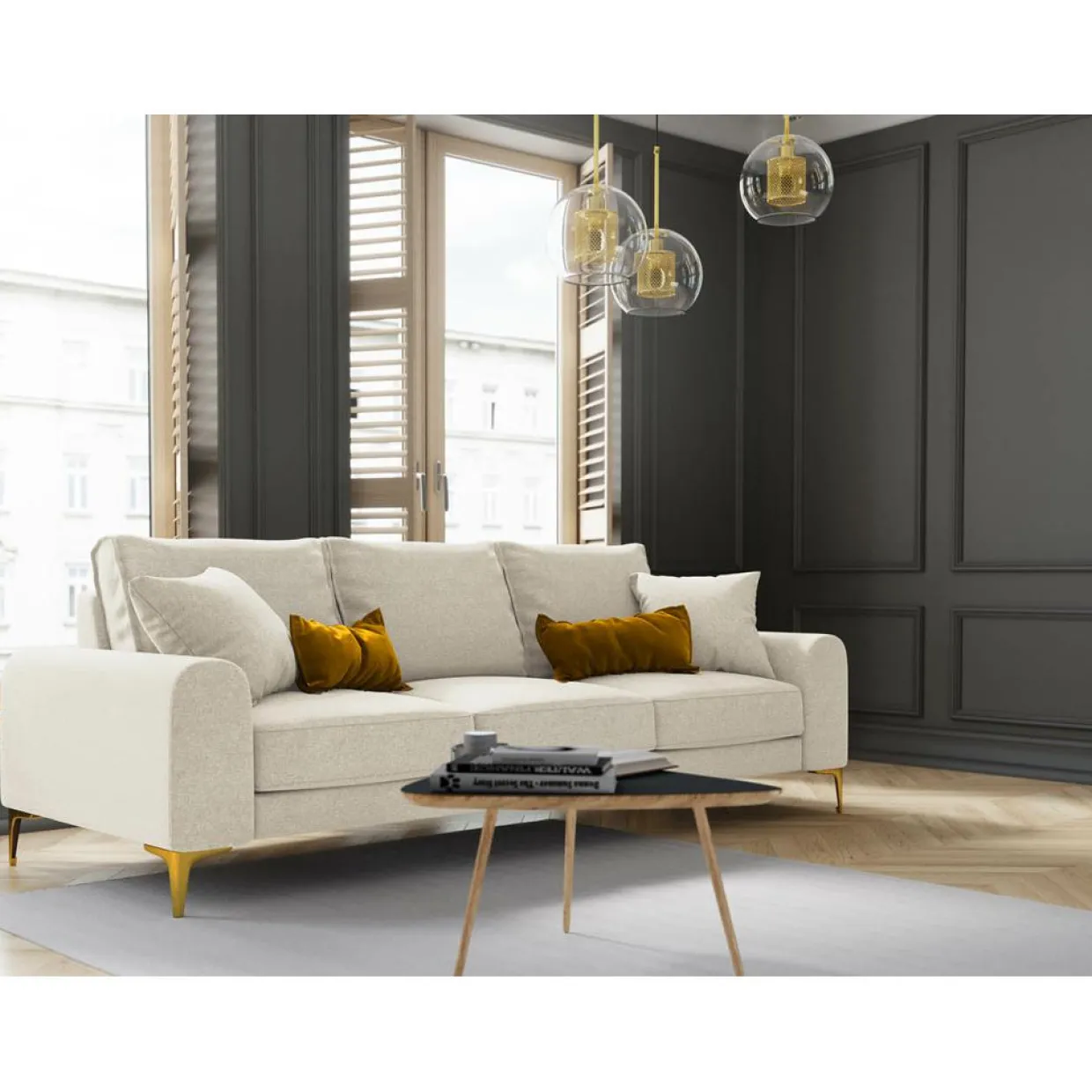 Mazzini Sofas Canapés^Canapé 3 places Madara beige clair - 222x102x90 cm