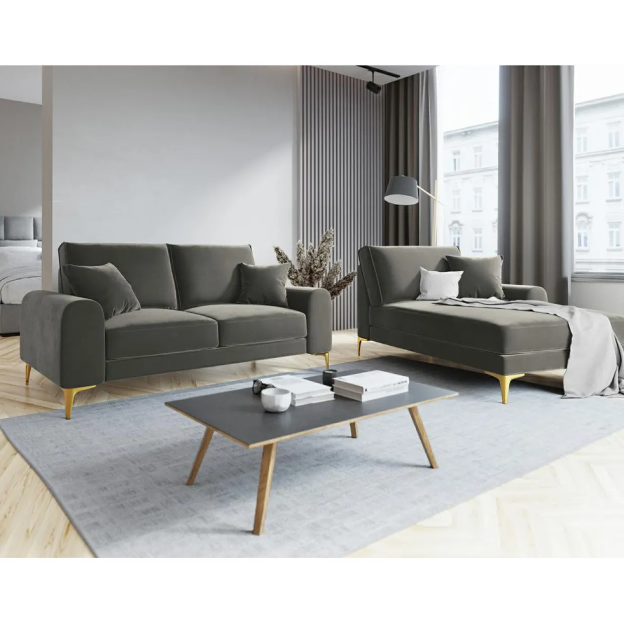 Canapé 2 places velours madara gris - 172x102x90 cm-Mazzini Sofas New