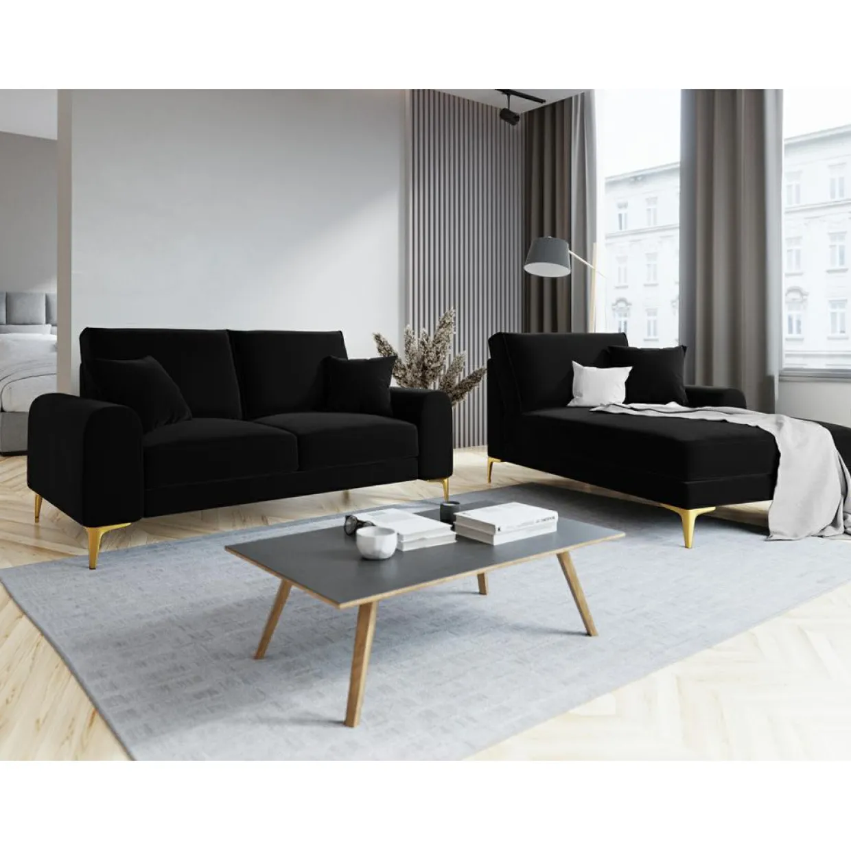 Canapé 2 places velours madara noir - 172x102x90 cm-Mazzini Sofas