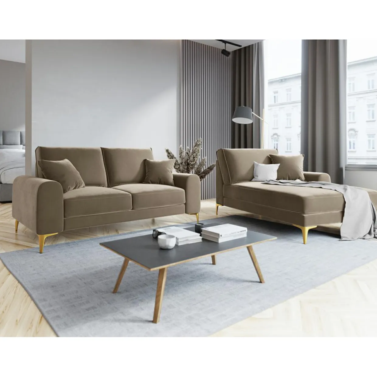 Canapé 2 places velours madara beige - 172x102x90 cm-Mazzini Sofas Online