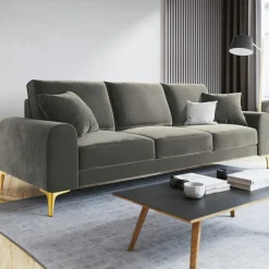 Mazzini Sofas Canapés^Canapé 3 places velours madara gris - 222x102x90 cm