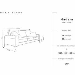 Mazzini Sofas Canapés^Canapé 3 places velours madara gris - 222x102x90 cm