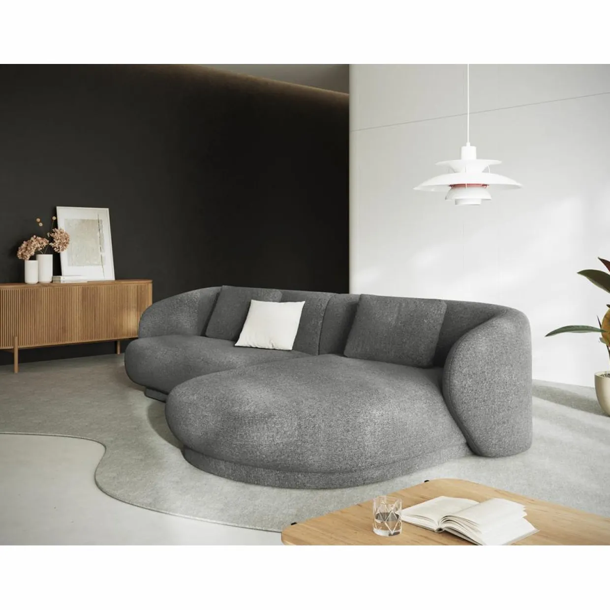 Mazzini Sofas Canapés^Canapé angle droit Linden Chenille 4 Places gris foncé - 289x177x72 cm