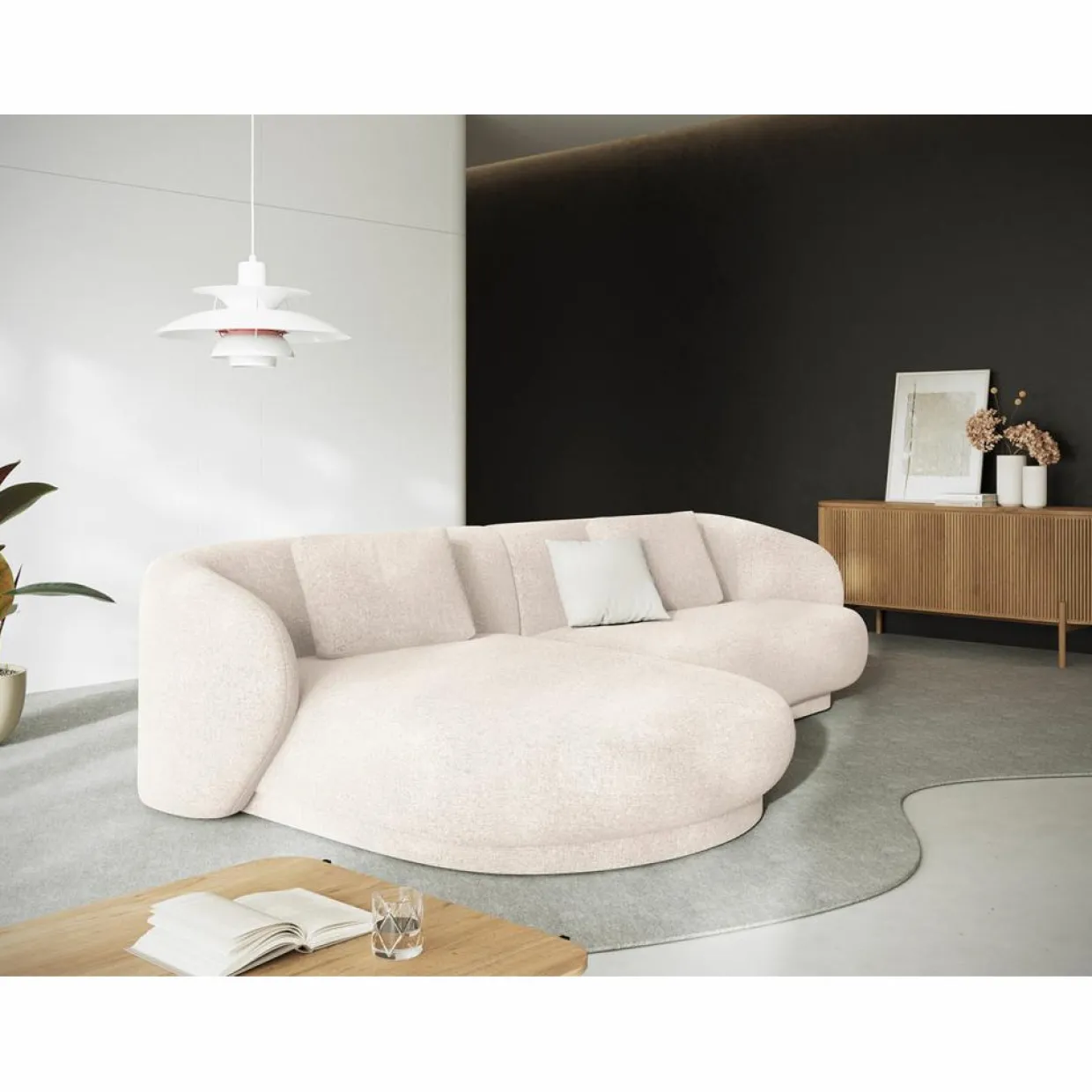Mazzini Sofas Canapés^Canapé angle gauche Linden Chenille 4 Places beige clair - 289x177x72 cm
