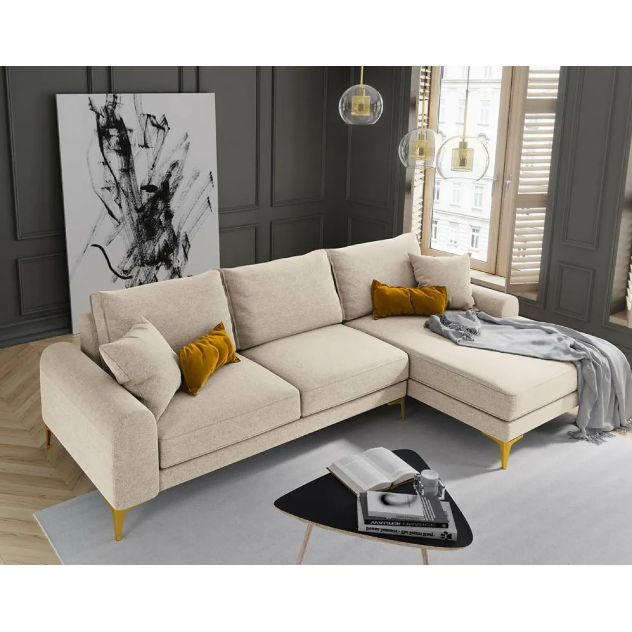 Mazzini Sofas Canapés^Canapé d'angle droit 5 places Madara beige - 254x182x90 cm