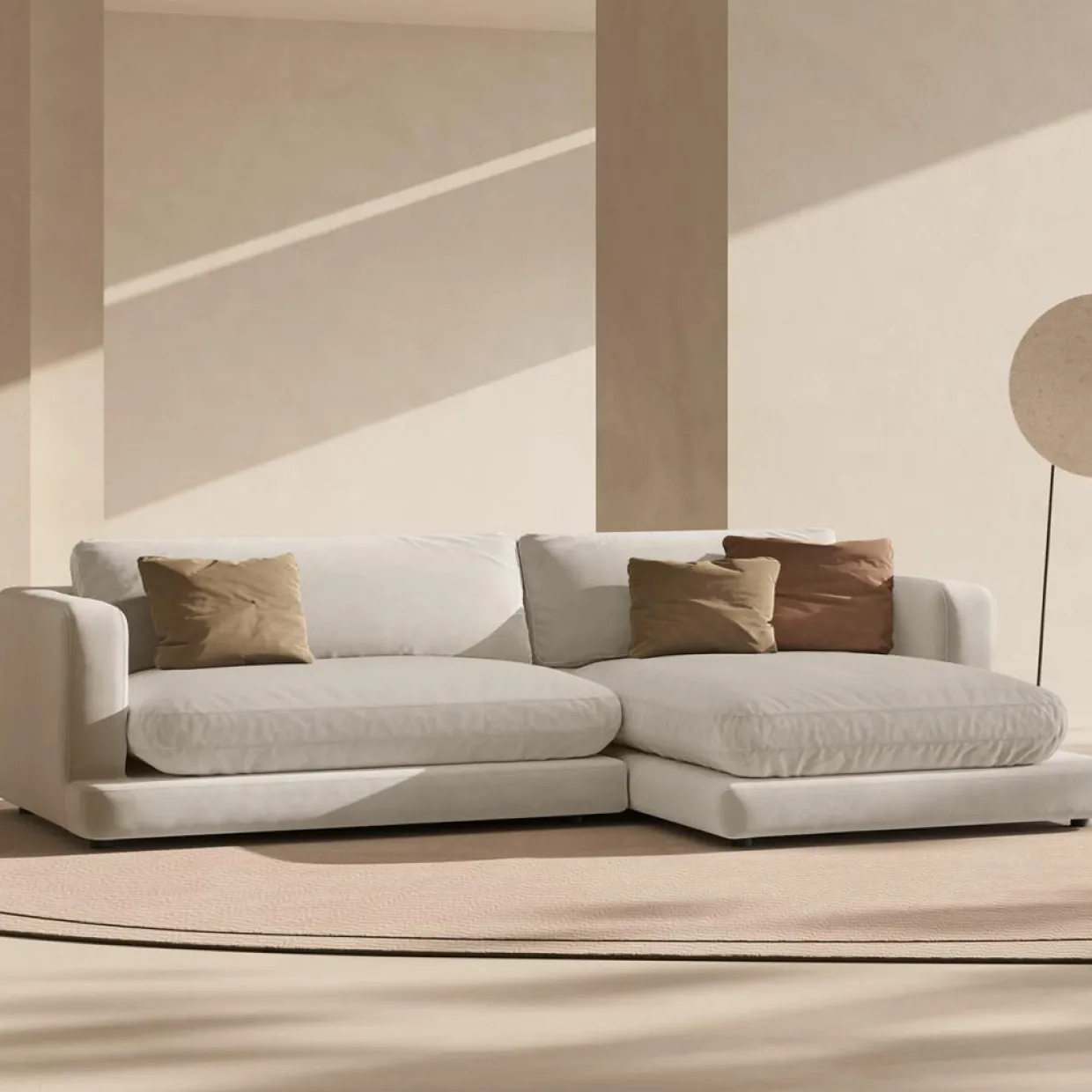 Mazzini Sofas Canapés^Canapé d'angle droit en Velours Daphne 4 Places Beige Clair - 270x170x86 cm