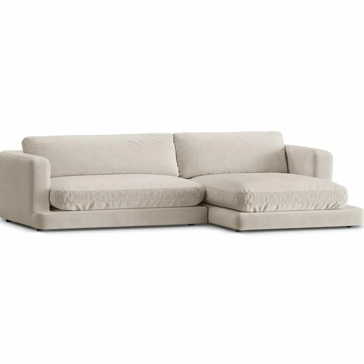 Mazzini Sofas Canapés^Canapé d'angle droit en Velours Daphne 4 Places Beige Clair - 270x170x86 cm