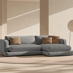 Mazzini Sofas Canapés^Canapé d'angle droit en Velours Daphne 4 Places Gris Clair - 270x170x86 cm