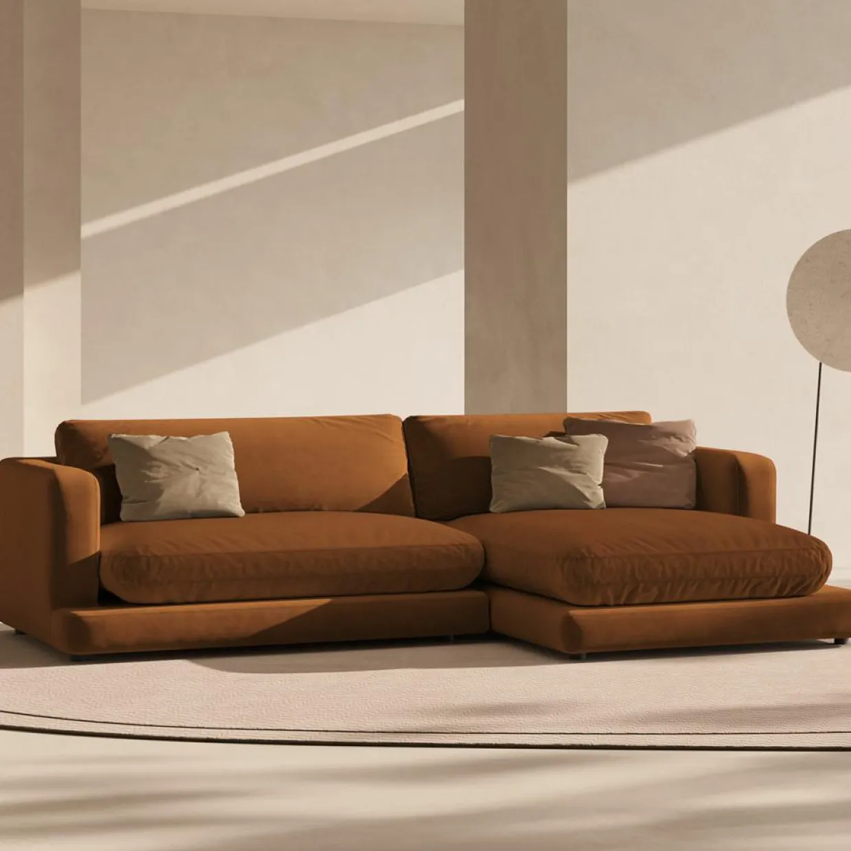 Mazzini Sofas Canapés^Canapé d'angle droit en Velours Daphne 4 Places Terracotta - 270x170x86 cm