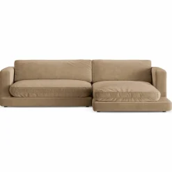 Canapé d'angle droit en Velours Daphne 4 Places Beige Foncé - 270x170x86 cm-Mazzini Sofas Clearance