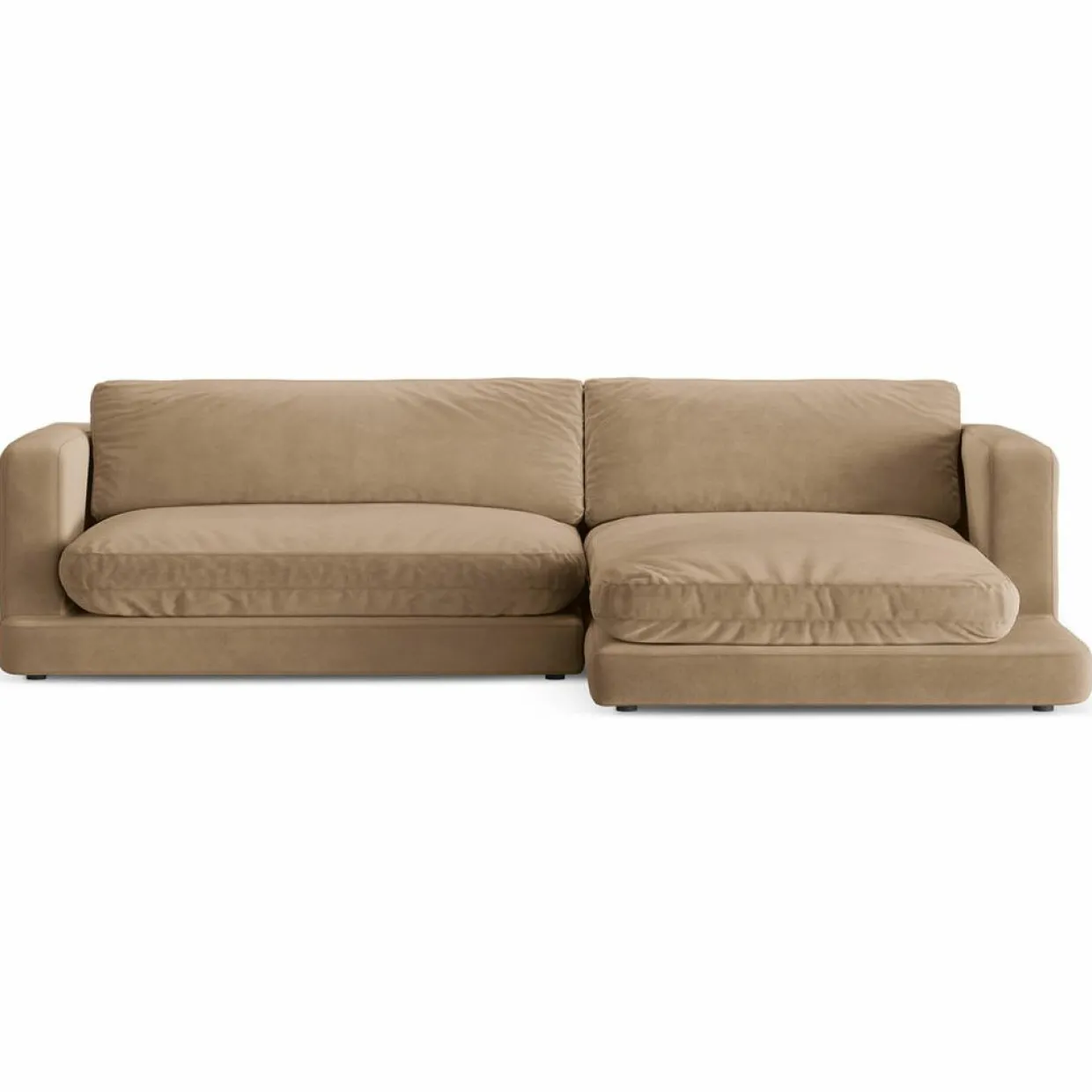 Canapé d'angle droit en Velours Daphne 4 Places Beige Foncé - 270x170x86 cm-Mazzini Sofas Clearance