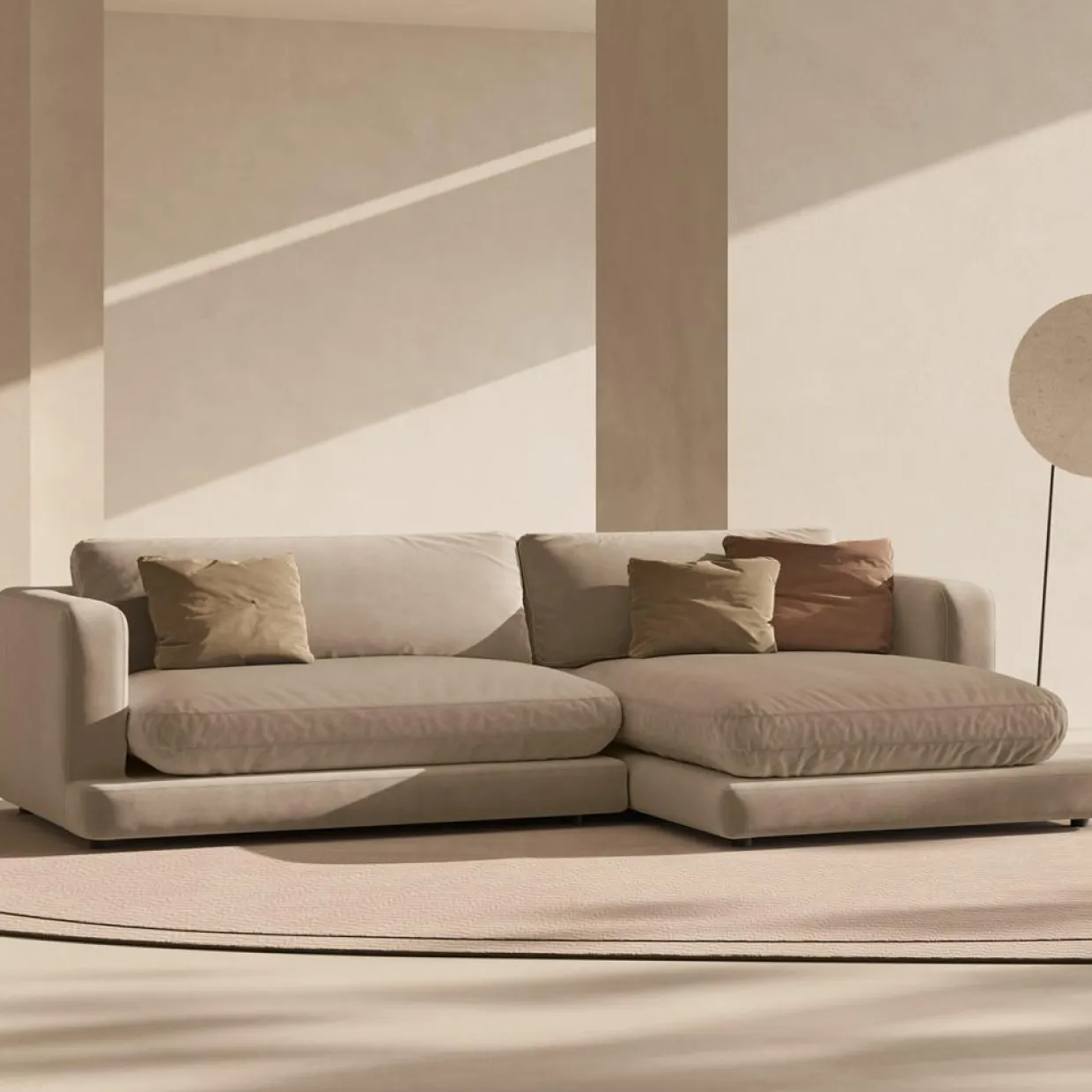 Canapé d'angle droit en Velours Daphne 4 Places Beige Foncé - 270x170x86 cm-Mazzini Sofas Clearance