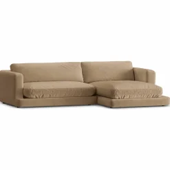 Canapé d'angle droit en Velours Daphne 4 Places Beige Foncé - 270x170x86 cm-Mazzini Sofas Clearance