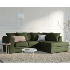 Mazzini Sofas Canapés^Canapé d'angle Droit Quince Velours côtelé 4 Places vert - 221x171x80 cm