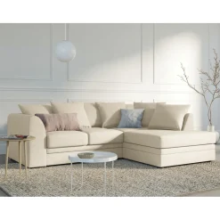 Mazzini Sofas Canapés^Canapé d'angle Droit Quince Velours côtelé 4 Places beige clair - 221x171x80 cm