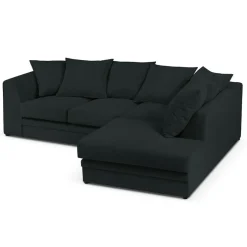 Mazzini Sofas Canapés^Canapé d'angle Droit Quince Velours côtelé 4 Places noir - 221x171x80 cm