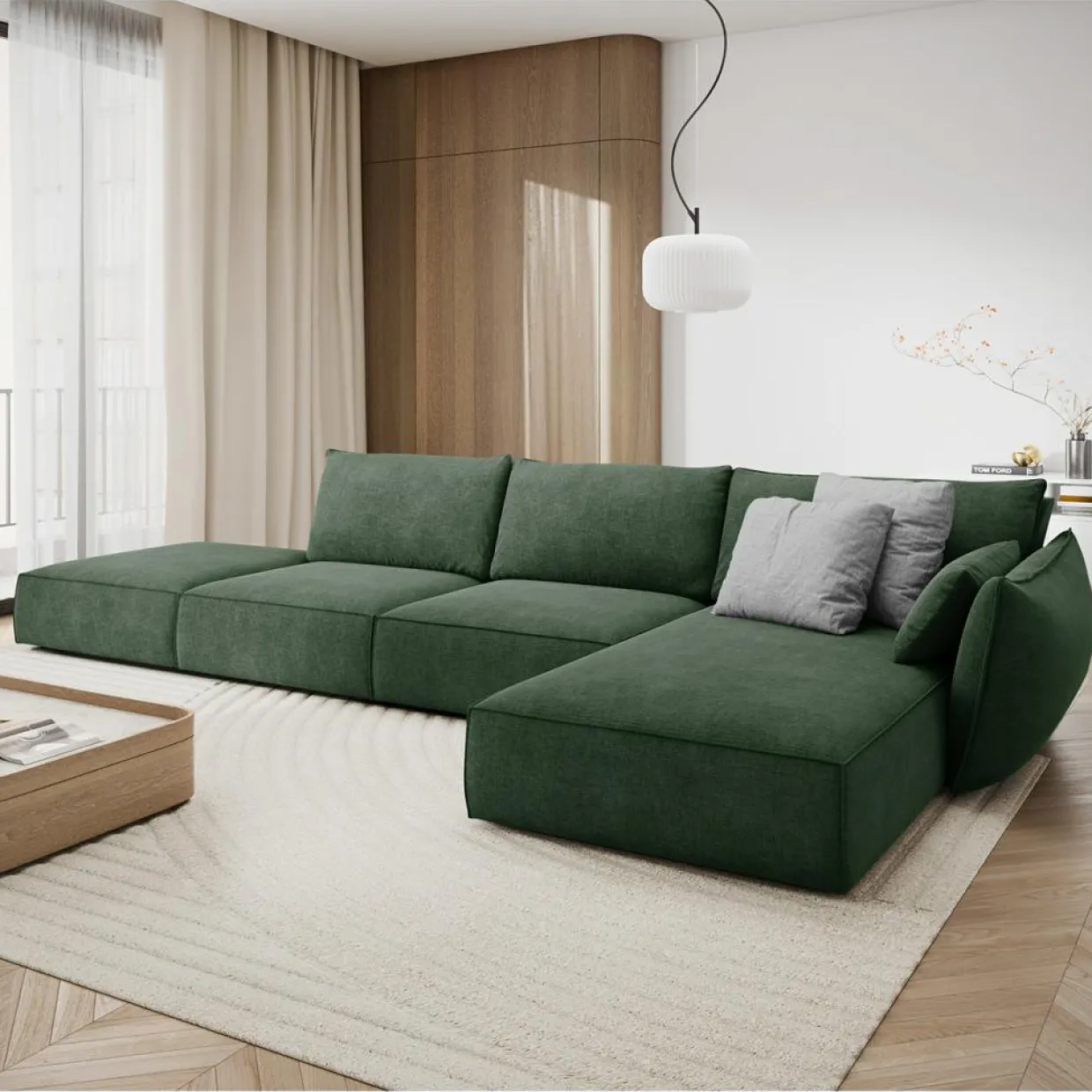 Mazzini Sofas Canapés^Canapé D'Angle Droit Vanda 5 Places 1 vert bouteille - 386x166x85 cm