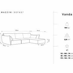 Canapé D'Angle Droit Vanda 5 Places 2 bleu roi - 208x166x85 cm-Mazzini Sofas Best