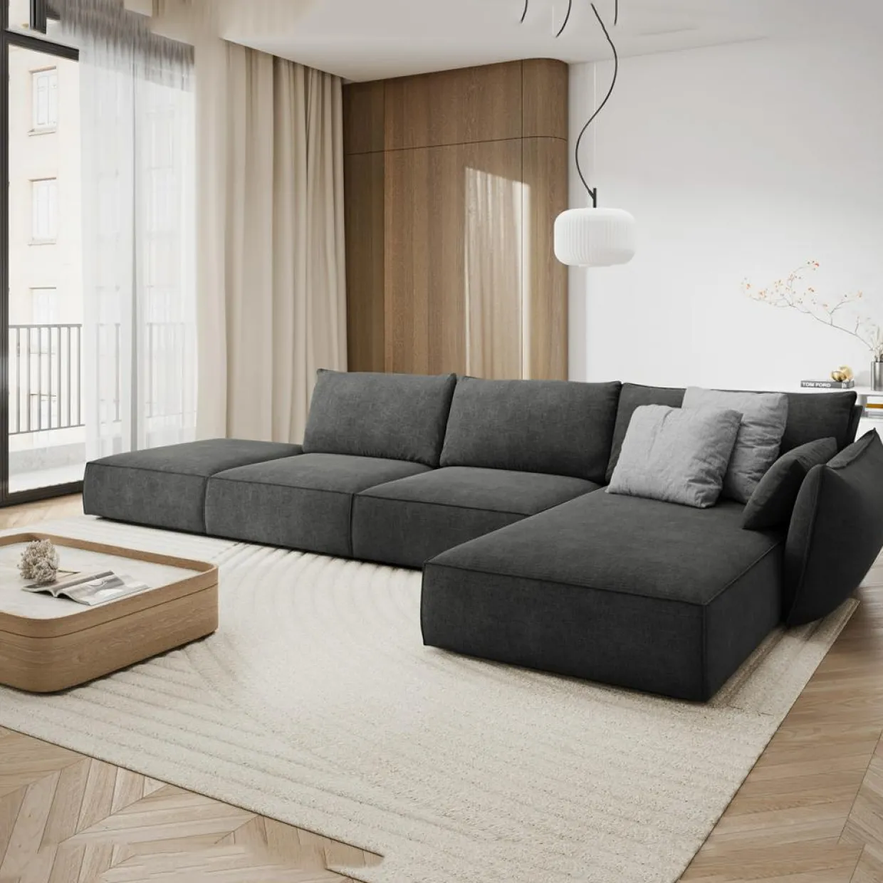 Mazzini Sofas Canapés^Canapé D'Angle Droit Vanda 5 Places 1 gris - 386x166x85 cm