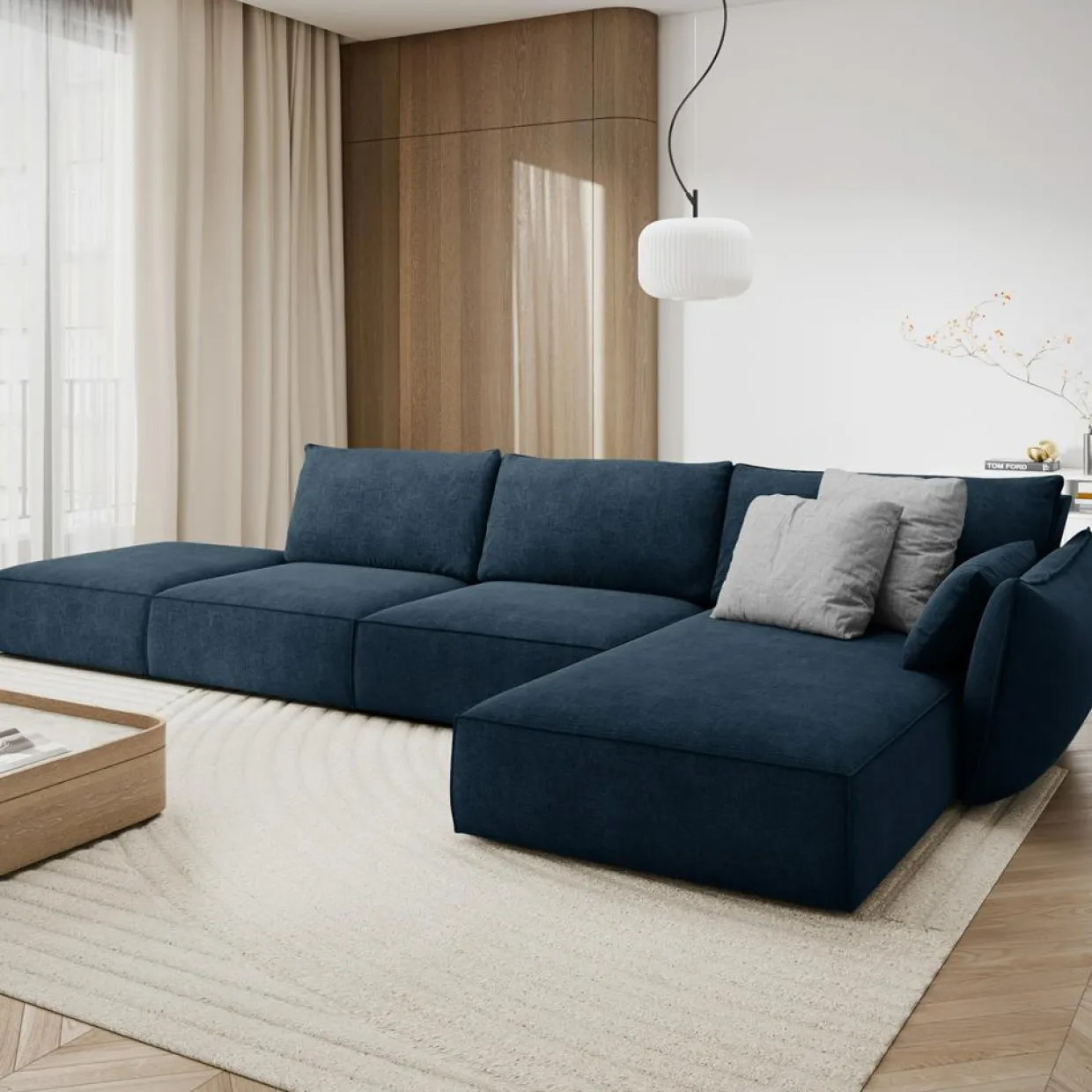 Mazzini Sofas Canapés^Canapé D'Angle Droit Vanda 5 Places 1 bleu roi - 386x166x85 cm
